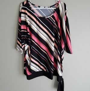 Kim Rogers Woman 3x Side-Tie shirt Black/white/tan